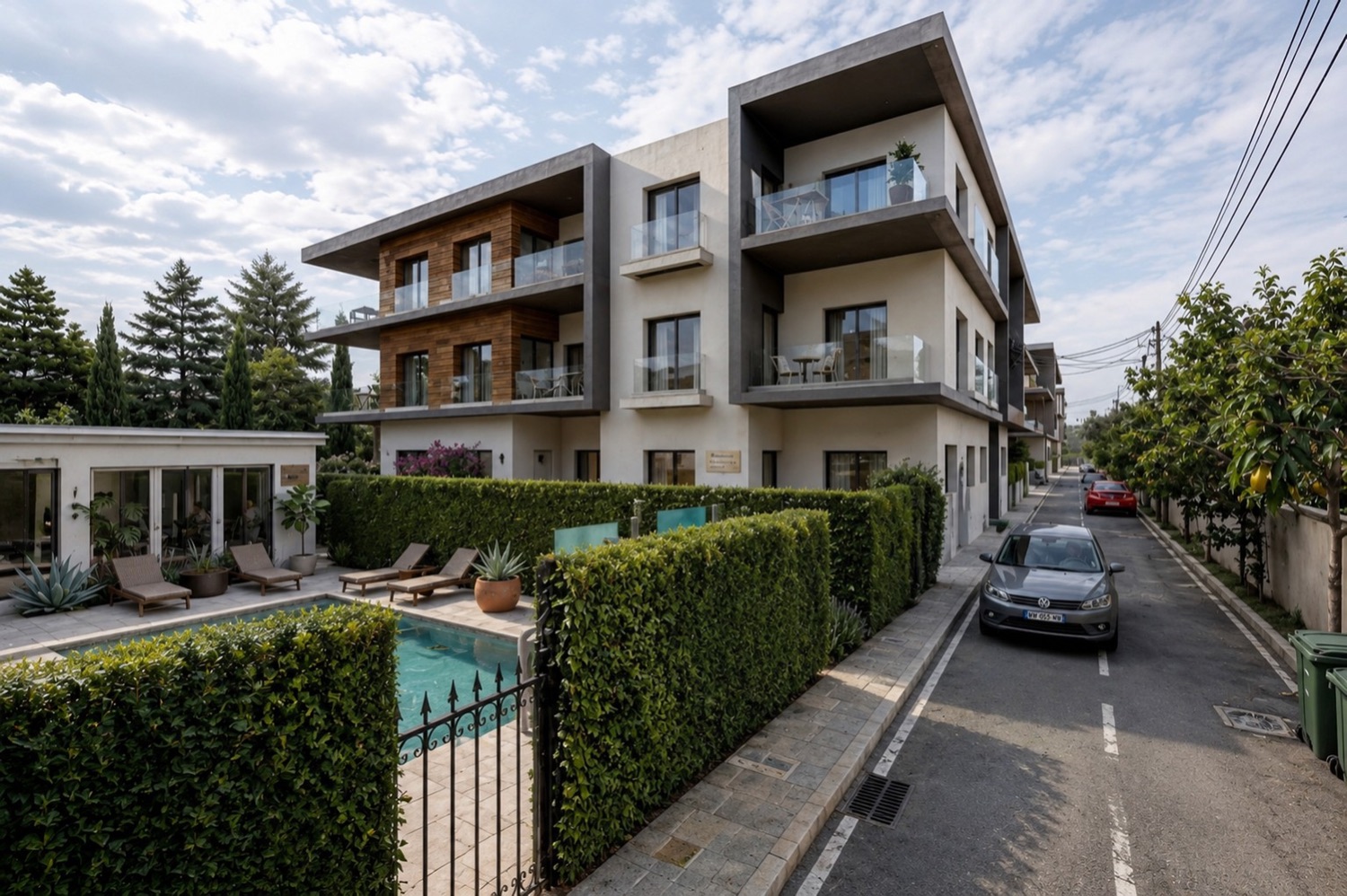 Immeuble résidentiel contemporain avec piscine et jardin