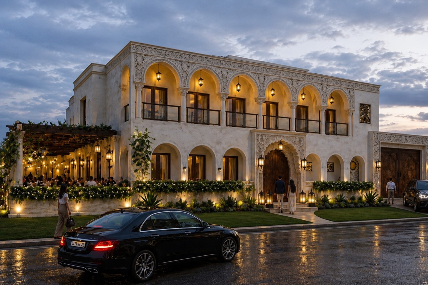 Demeure traditionnelle marocaine illuminée au crépuscule